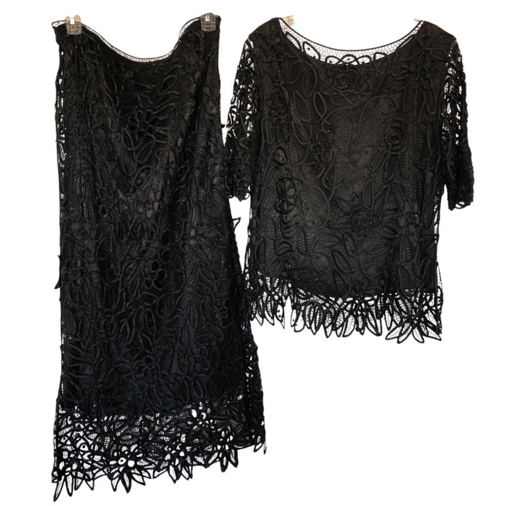 Silken Poetry Size Large Stylish Black 100% SILK Formal Lace Skirt and Top Set.